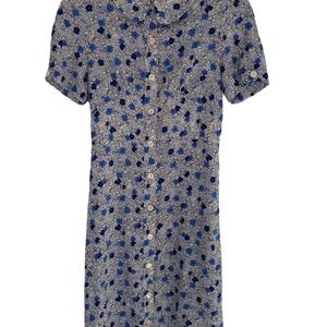 Rouje Blue and White Floral Midi Dress